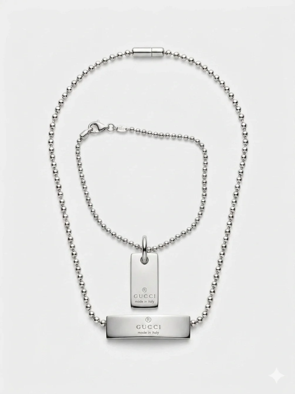 Vintage Gucci Made In Italy Silver Tag Necklace And Bracelet Set